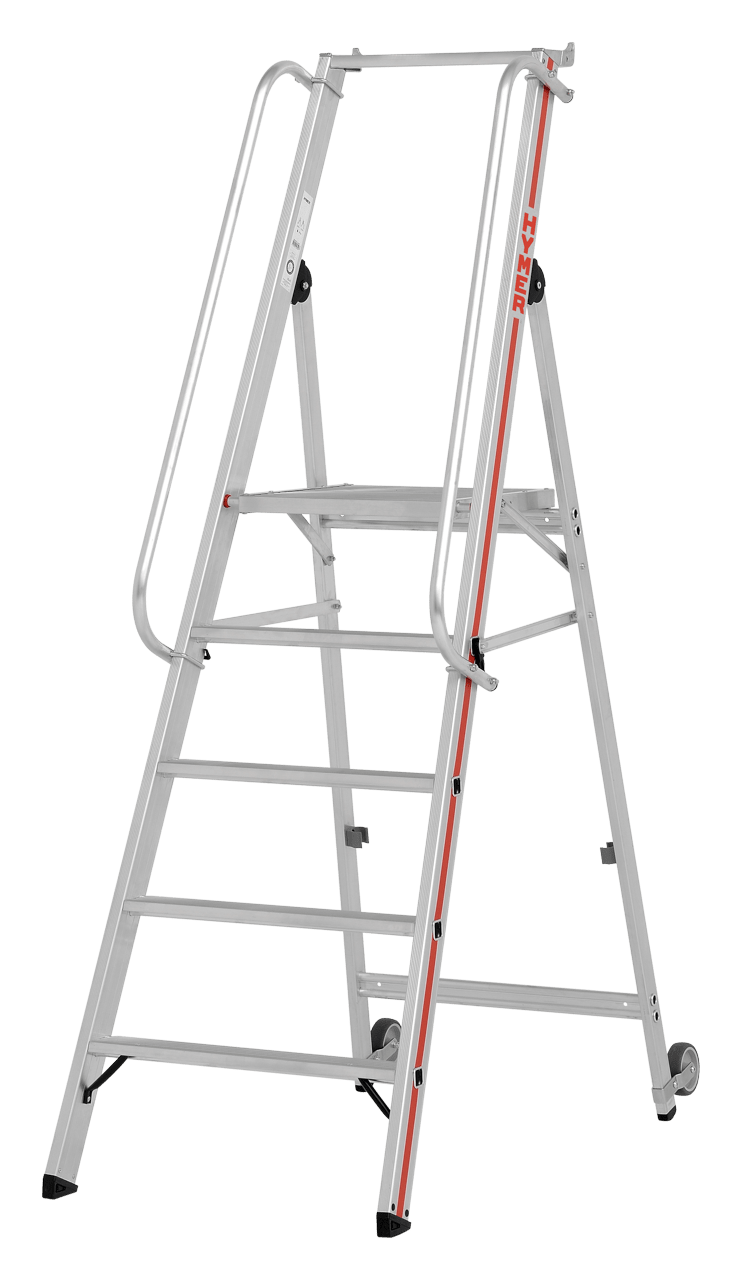 Hymer Plattformleiter 8081 mit Kipprollen und langem Handlauf - Topleiter