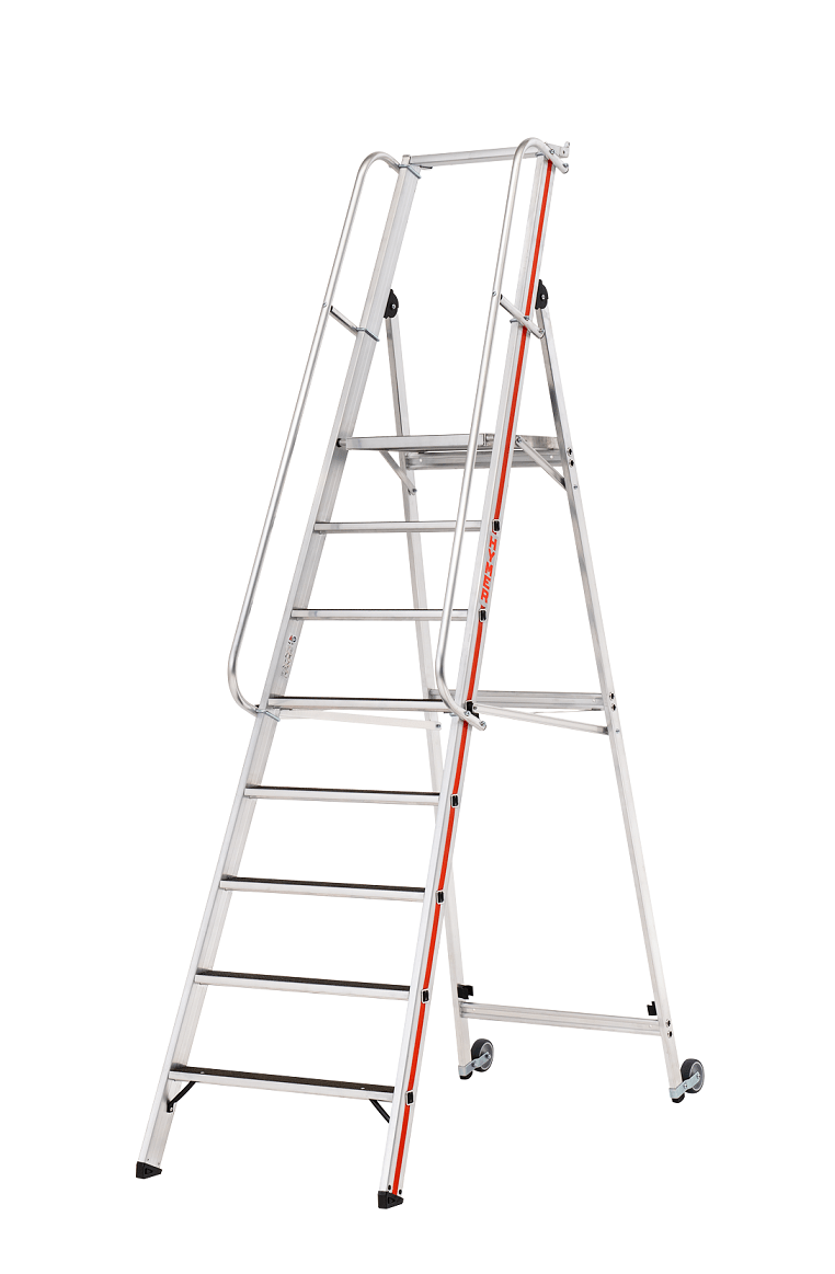 Hymer Plattformleiter R13 8681 mit Kipprollen und langem Handlauf - Topleiter