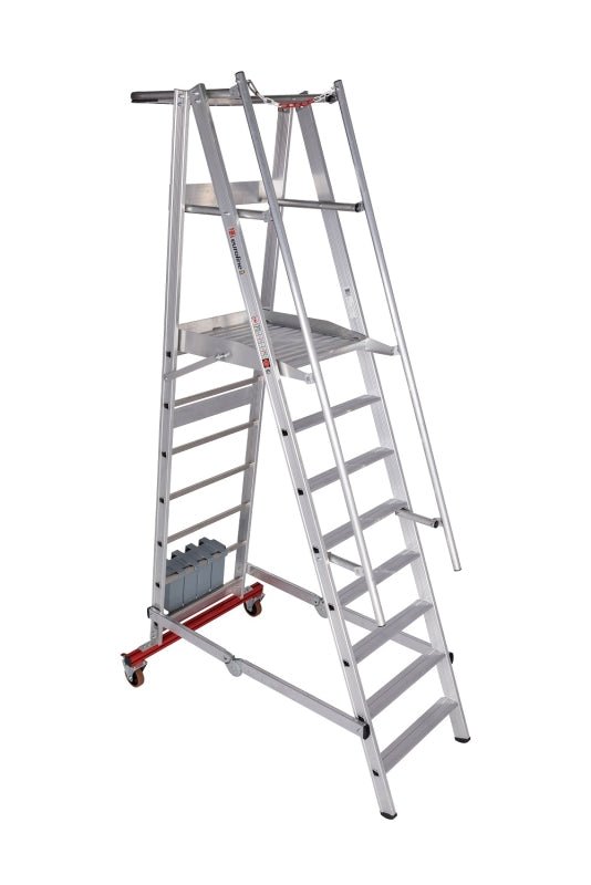 euroline PREMIUM line Aluminium - Podestleiter fahrbar, klappbar 32778 - Topleiter